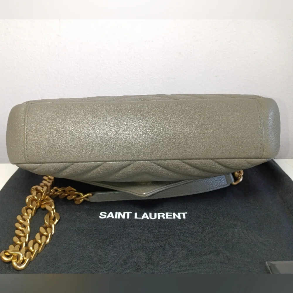 NEW SAINT LAURENT COLLEGE MEDIUM CHAIN BAG IN QUILTED LEATHER GREY GOLD - Picture 5 of 16